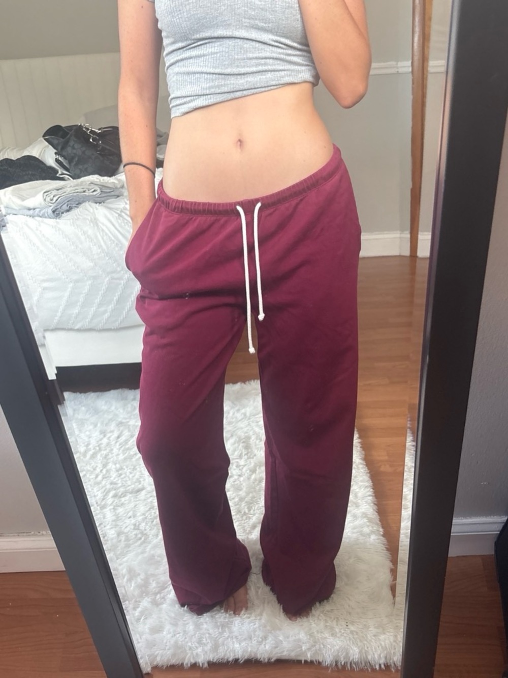 Brandy Melville Burgundy Wide-Leg Drawstring Pants